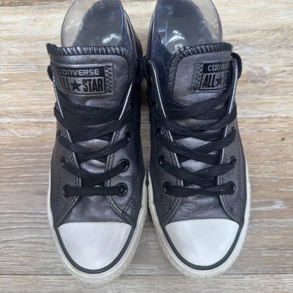 Converse Metallic Gray Leather Low Top Sneakers Women's Size 6 - Picture 2 of 7